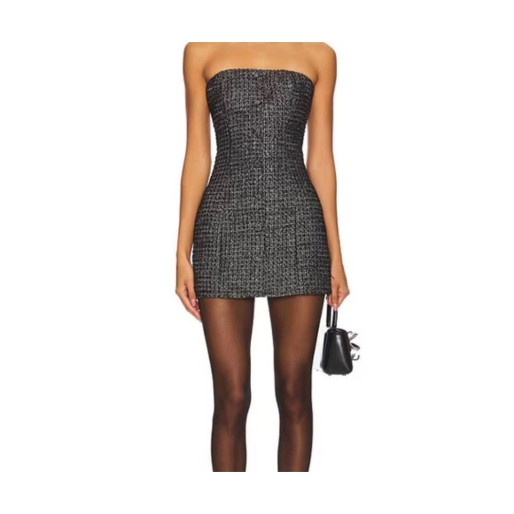 More to Come Womens Strapless Tweed Mini Dress Black Gray Size S
